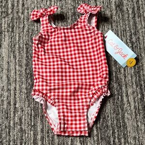Cat & Jack Red Checkered Kids Swim One Piece